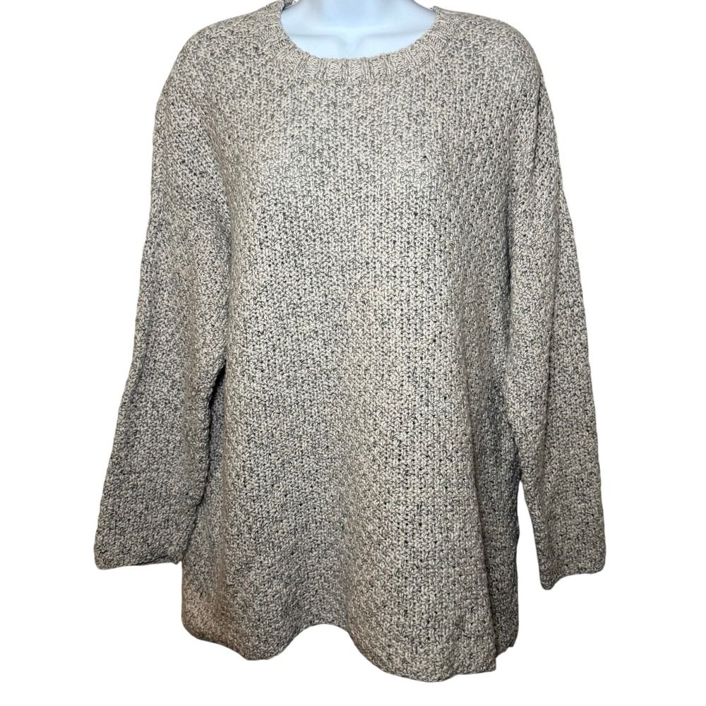 Eileen Fisher Womens XS Organic Cotton Grey Marl Chunky Knit Crew Neck Sweater